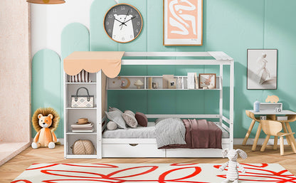 Twin House Bed with Wardrobe White