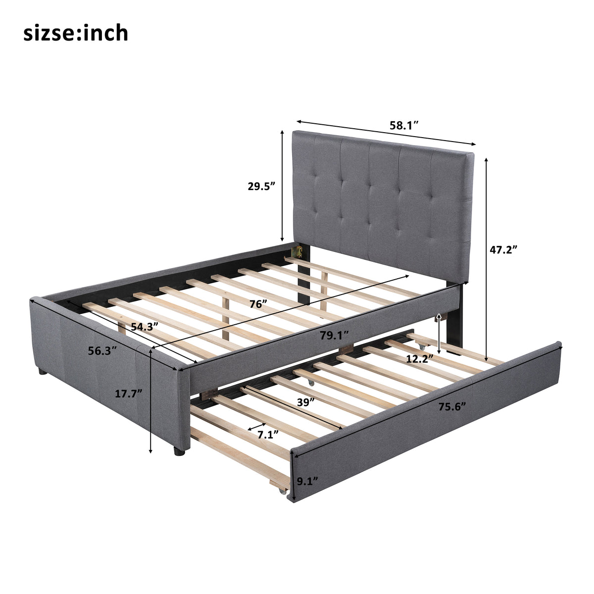 Linen Upholstered Bed with Trundle Full