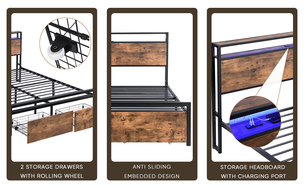 LED Storage Bed Grey
