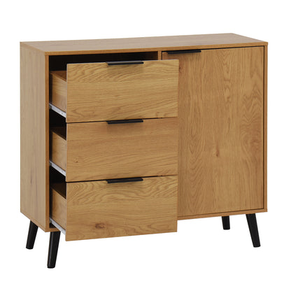 Natural Wood Storage Cabinet with Drawers and Doors