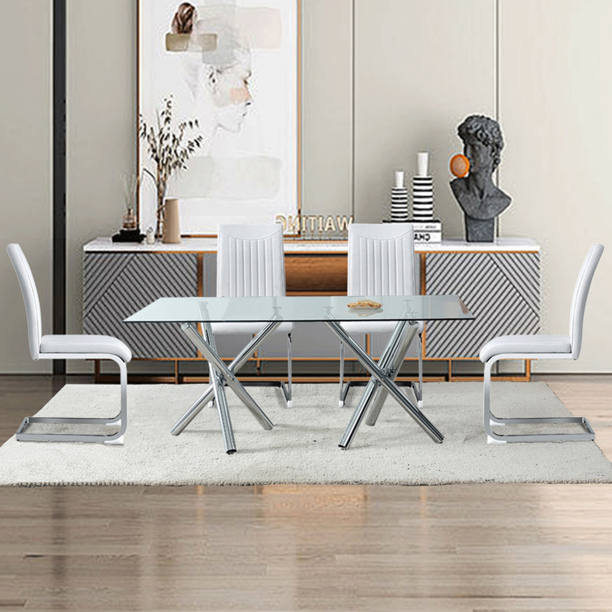 Modern Glass Dining Table – 71" Rectangular Table for 6-8 People