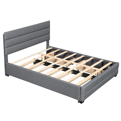 Queen Upholstered Bed with Trundle Gray