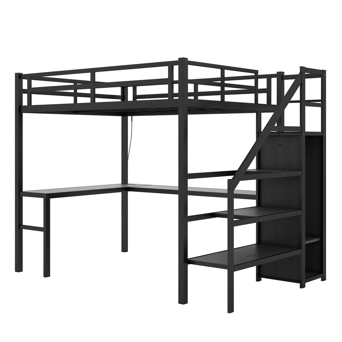 Full Loft Bed with Desk & Storage – Gray