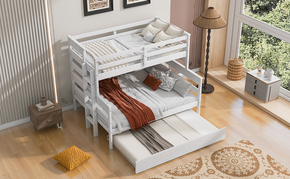 Twin-Full Bunk Bed with Trundle – White