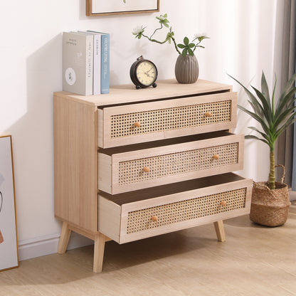 Rattan 3-Drawer Storage Cabinet Natural