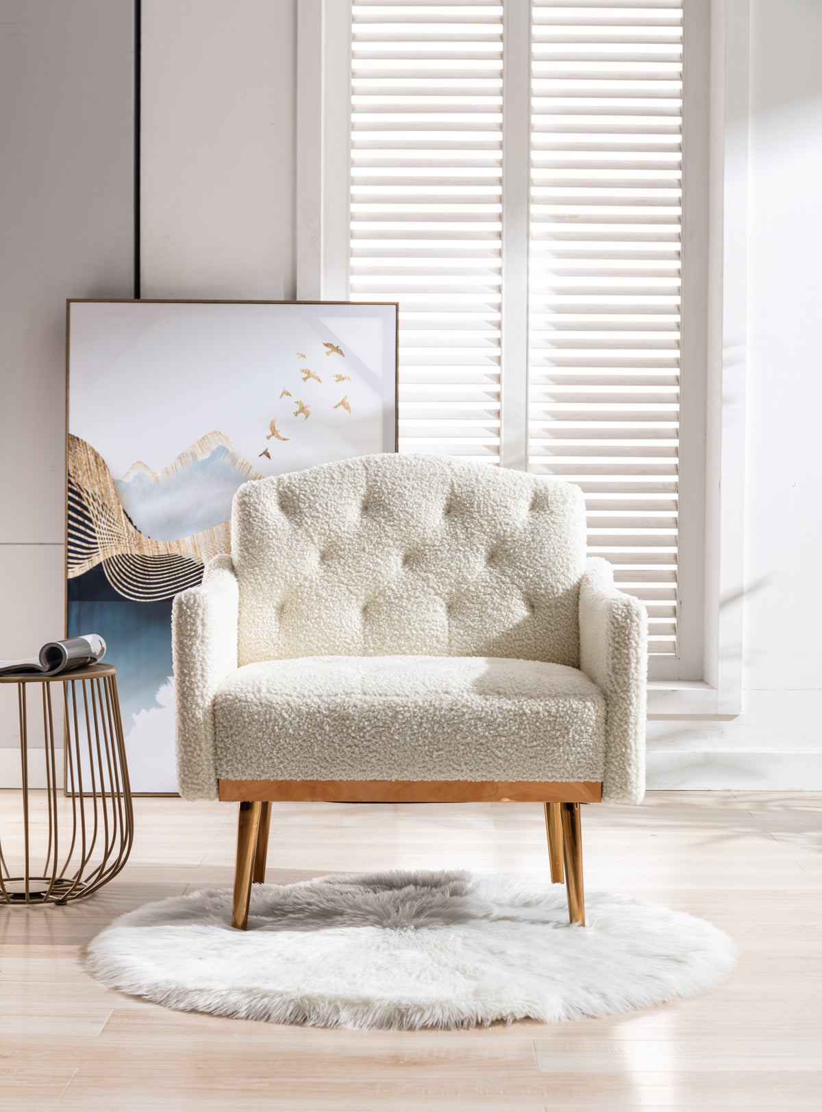 Teddy Armchair with Gold Legs – White