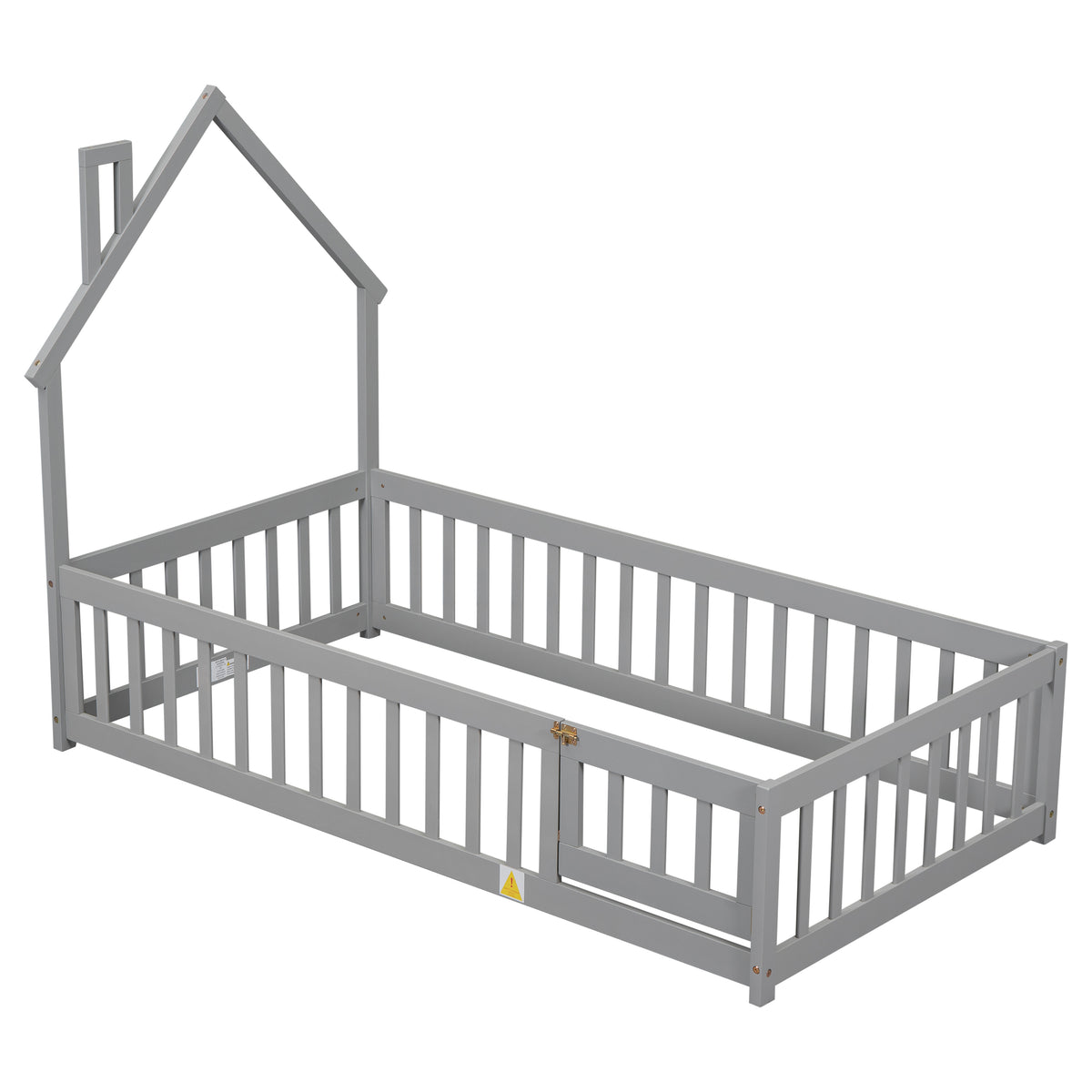Twin House Bed with Fence Gray