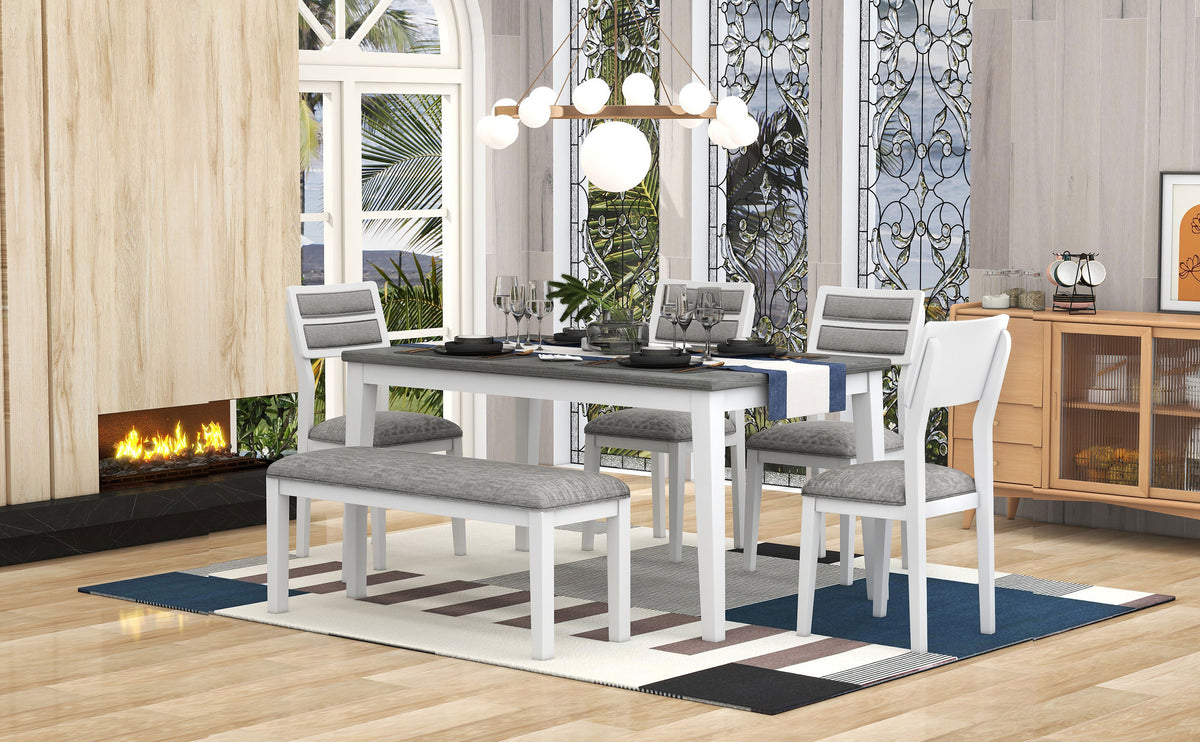 6-Piece Dining Set with Bench White and Gray