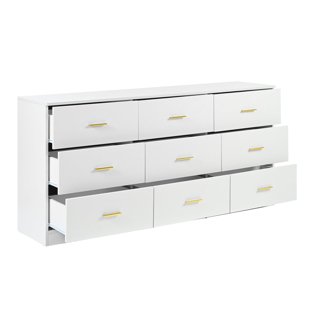 9-Drawer Modern Dresser – Beige Finish