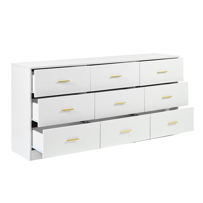 9-Drawer Modern Dresser – Beige Finish