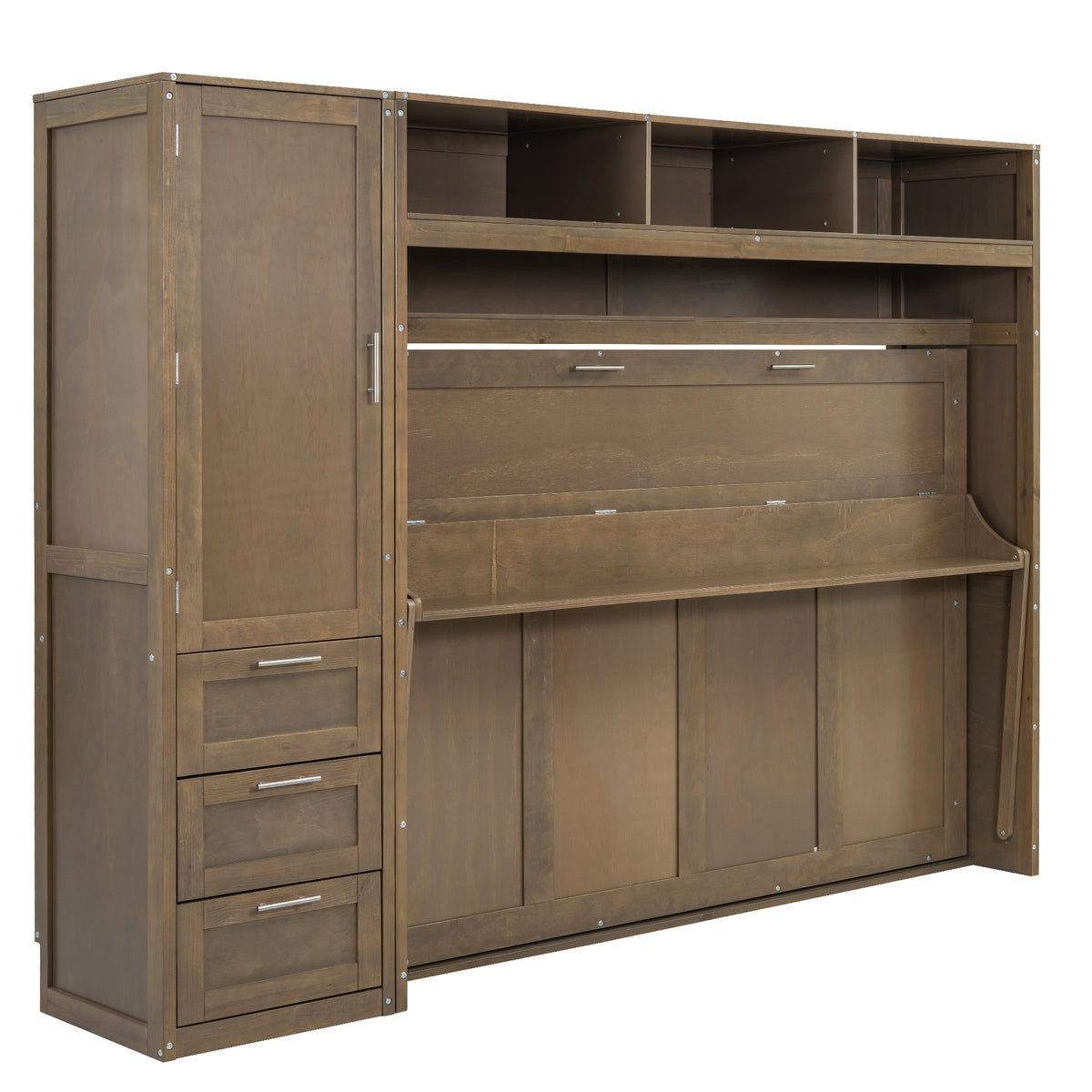 Antique Grey Murphy Bed with Storage Drawers