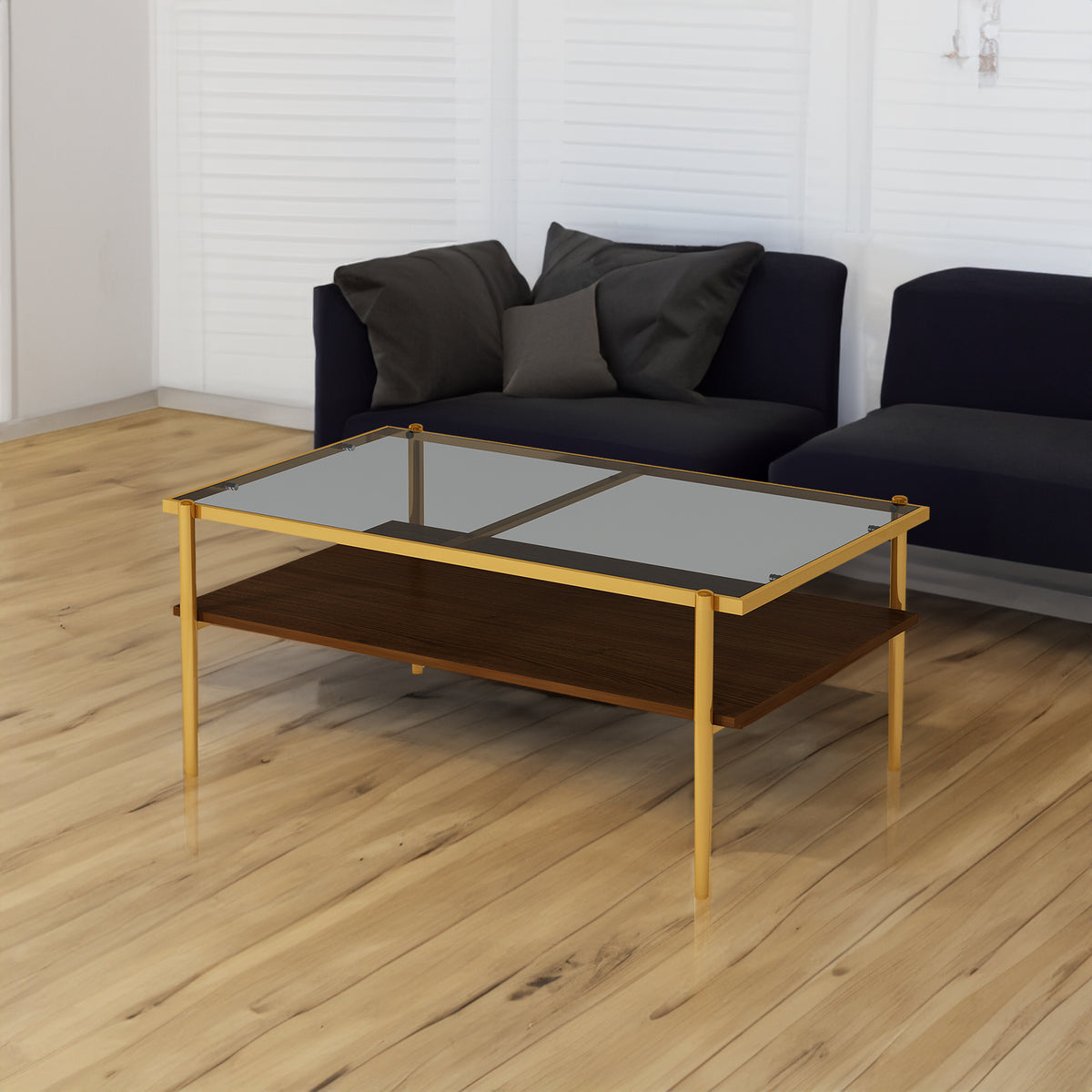 Rectangle Coffee Table Tempered Glass and Gold Legs