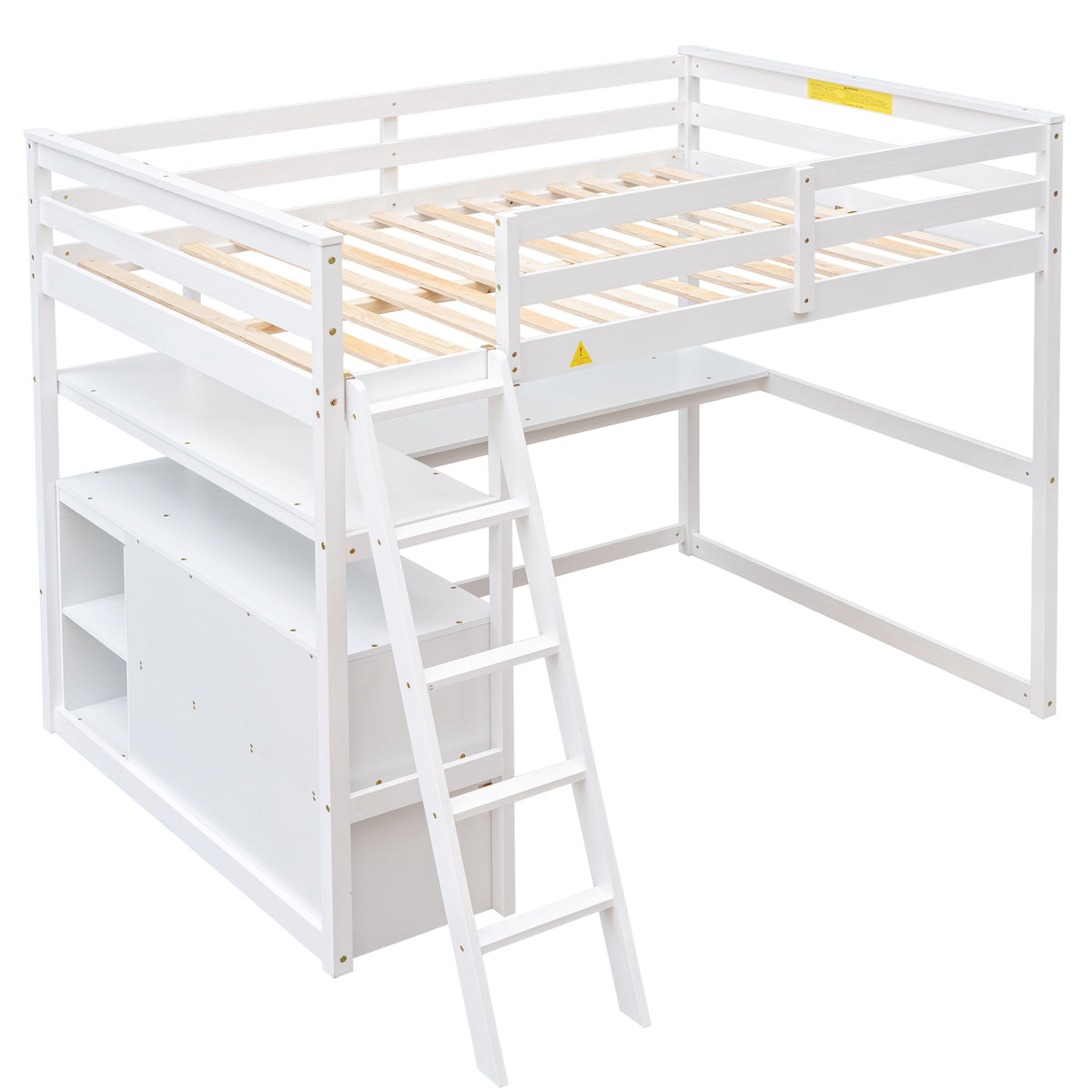 Full Loft Bed with Desk and Drawers White