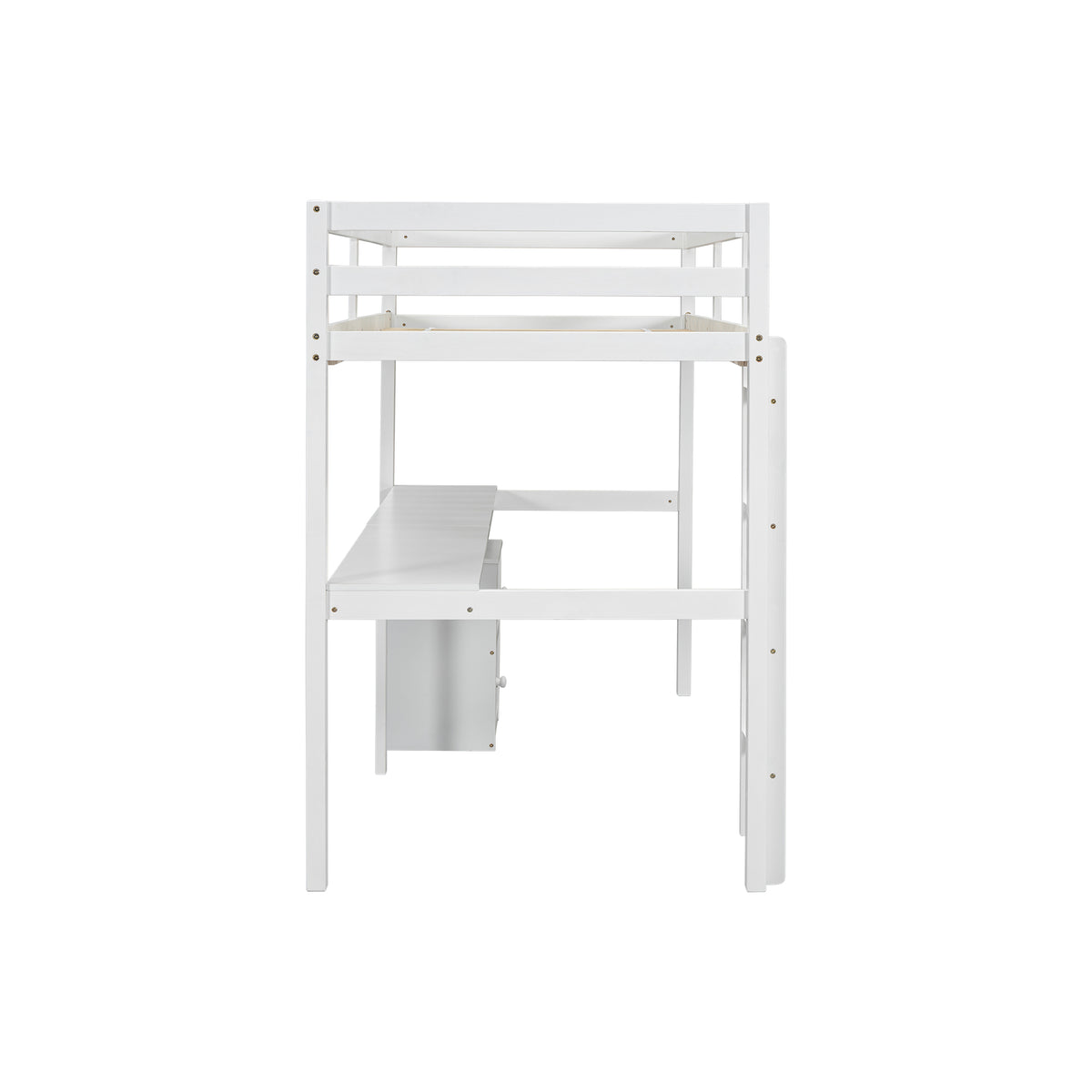 White Twin Loft Bed with Storage & Ladder