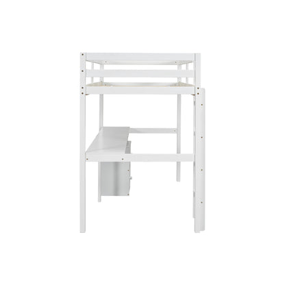 White Twin Loft Bed with Storage & Ladder