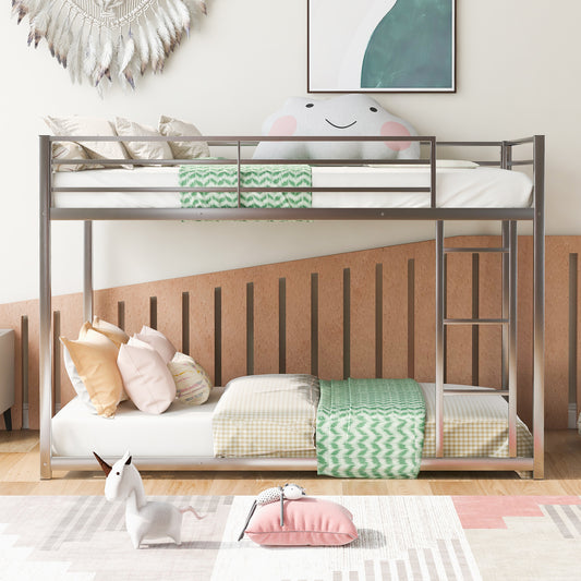 Metal Twin Bunk Bed with Ladder Silver