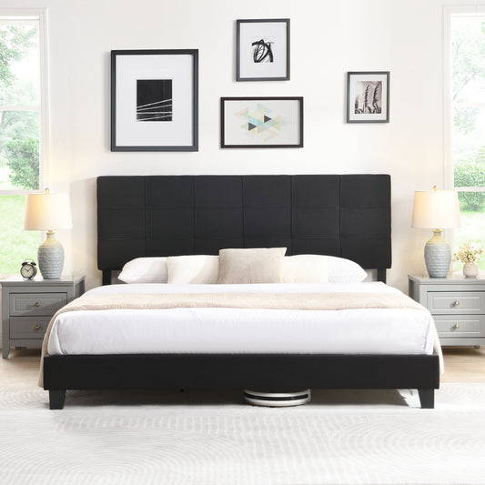 King Linen Platform Bed with Fabric Headboard Black