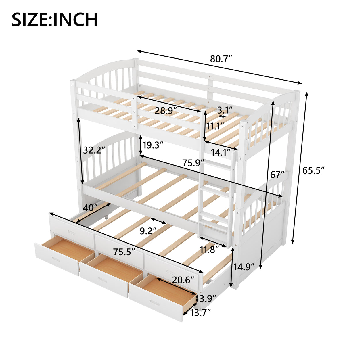 Twin Over Twin Bunk Bed White