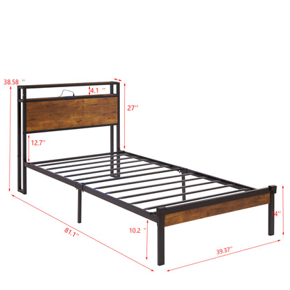 Dual Metal Platform Bed with LED Lights