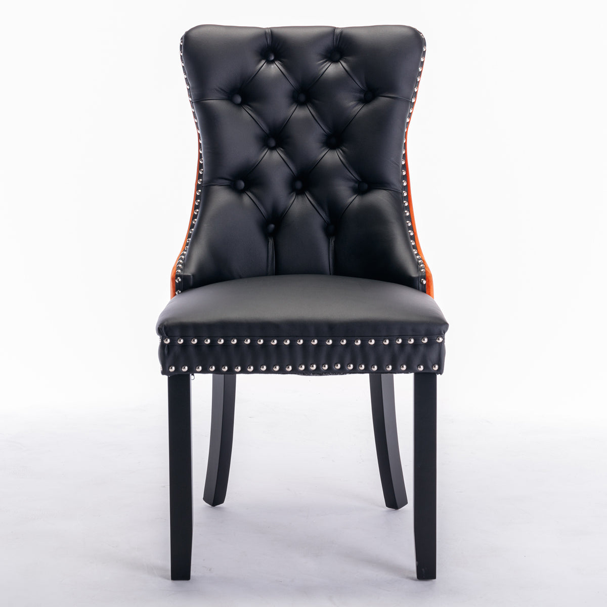 Nikki Tufted Linen Dining Chair Set (2 pcs) – Black and Orange
