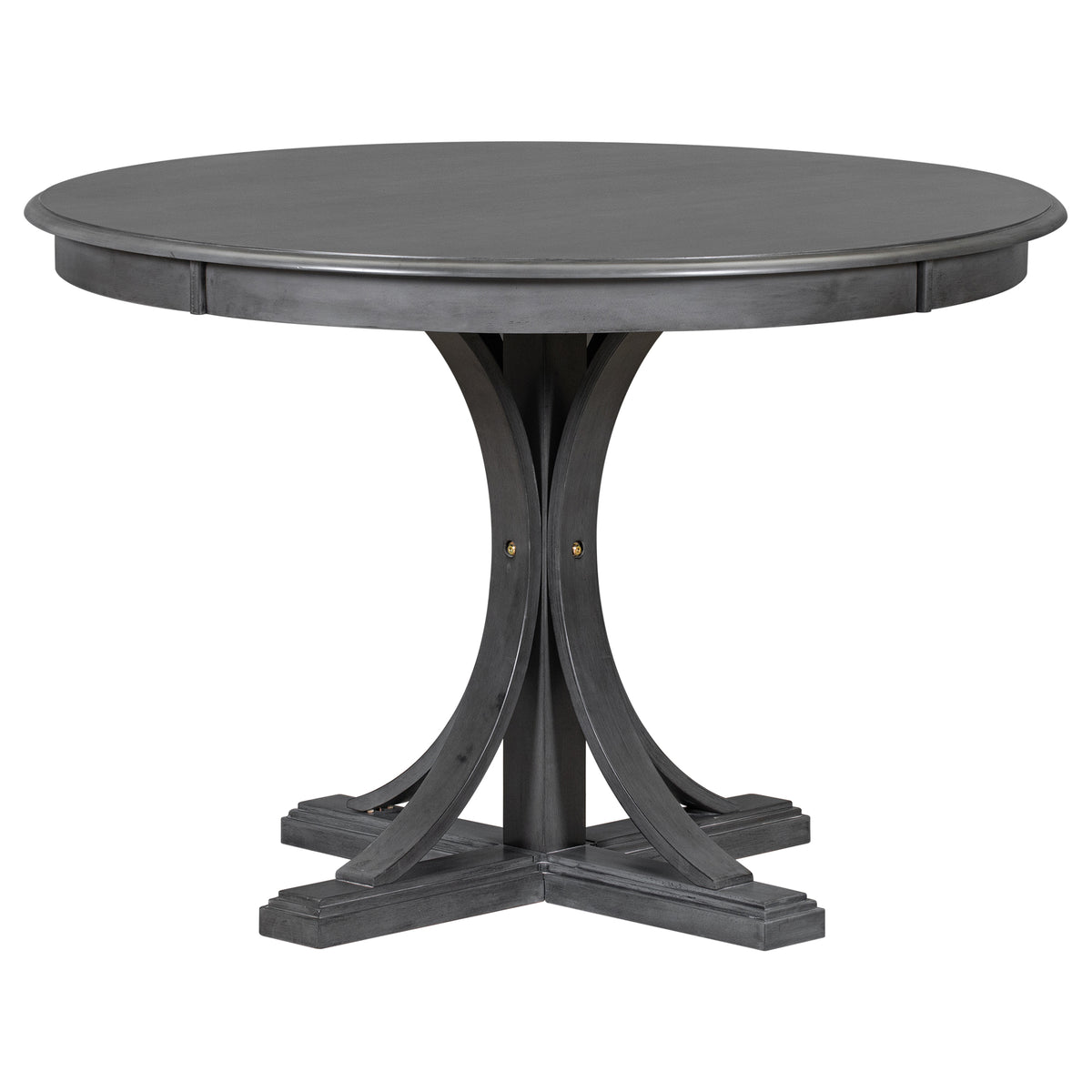 Dark Gray 5-Piece Round Dining Set – Solid Wood Table with Upholstered Chairs