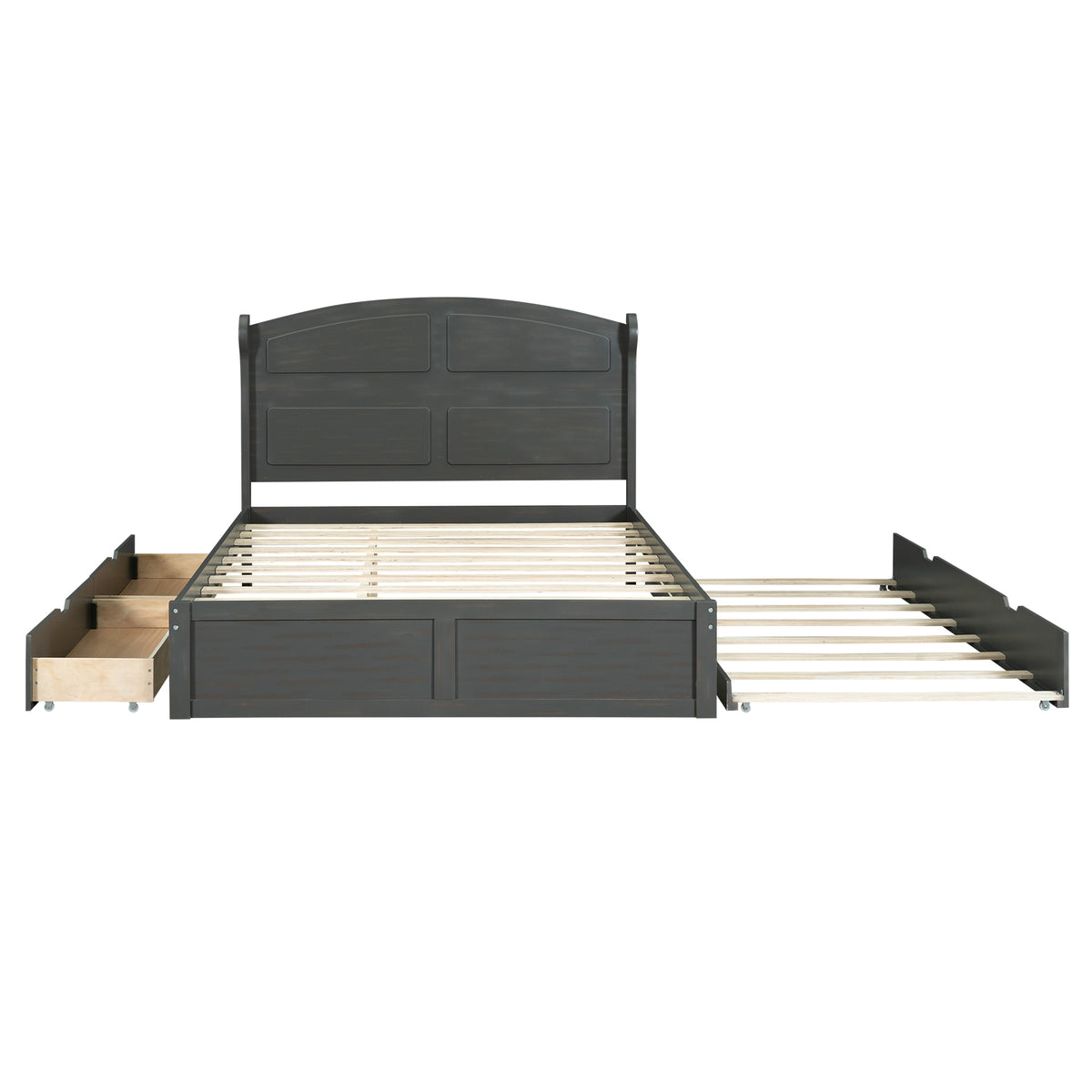 Queen Platform Bed with Trundle Antique Gray