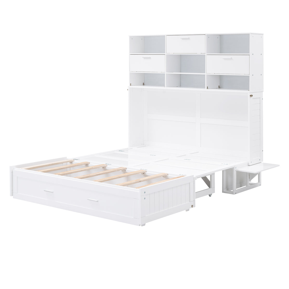 Queen Murphy Bed with Bookcase Storage – White