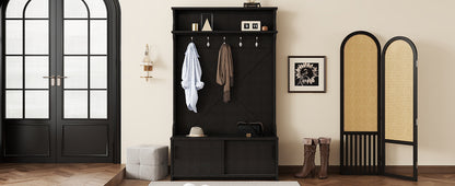 Hall Tree with Sliding Door and Hooks Black