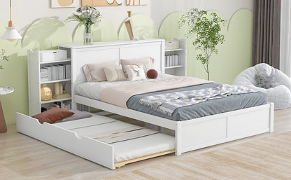 Queen Storage Platform Bed with Trundle White