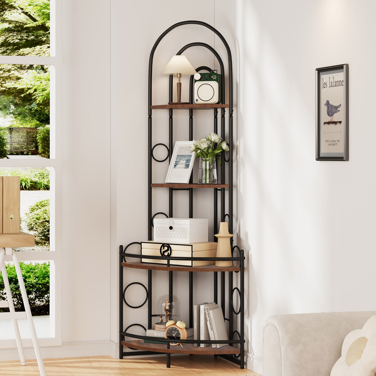 4-Tier Metal Frame Corner Bookshelf Modern Design