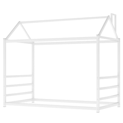 House Platform Bed with Chimney Roof – White