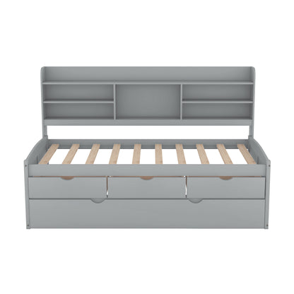 Twin Captain Bed with Storage Drawers Gray