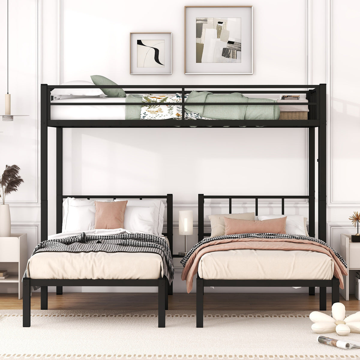 Triple Metal Bunk Bed Black