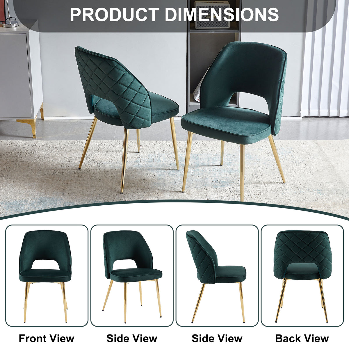 Emerald Velvet Dining Chair Set (4 pcs) – Gold Legs