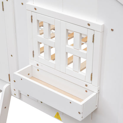 Twin House Bunk Bed with Ladder White