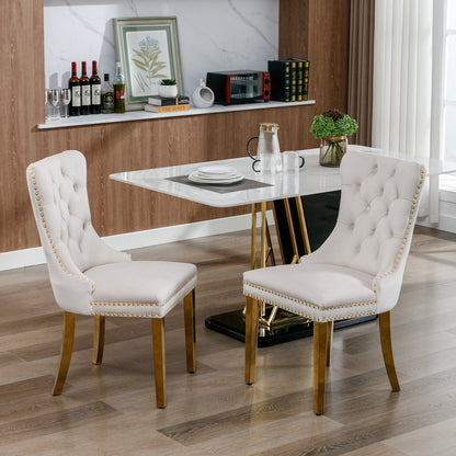 Tufted Dining Chairs Set of 2 Beige & Gold