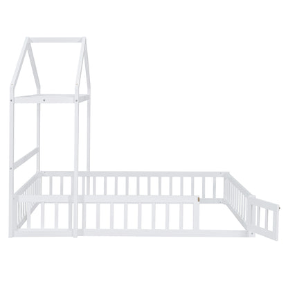 Full Platform Bed with Storage Rack White
