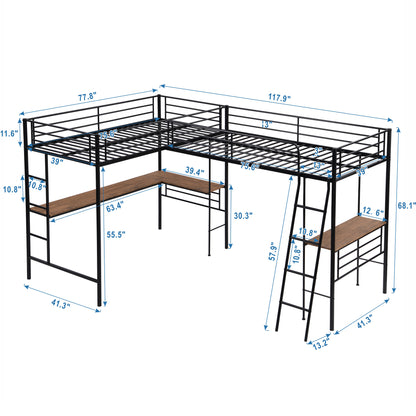 Twin Metal Loft Bed with Desk Black