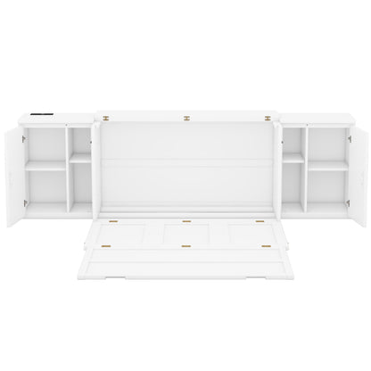 Queen Murphy Bed with USB Ports – White
