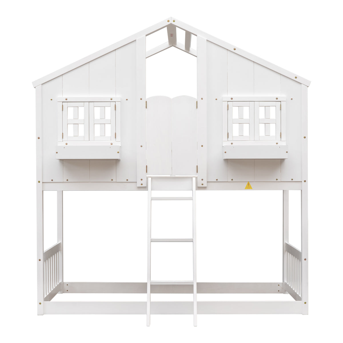 Twin House Bunk Bed with Ladder White