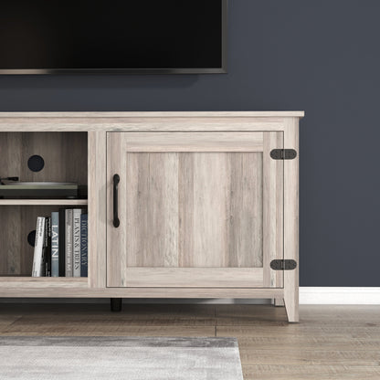 Grey Walnut TV Stand with Storage Cabinets and Media Shelf