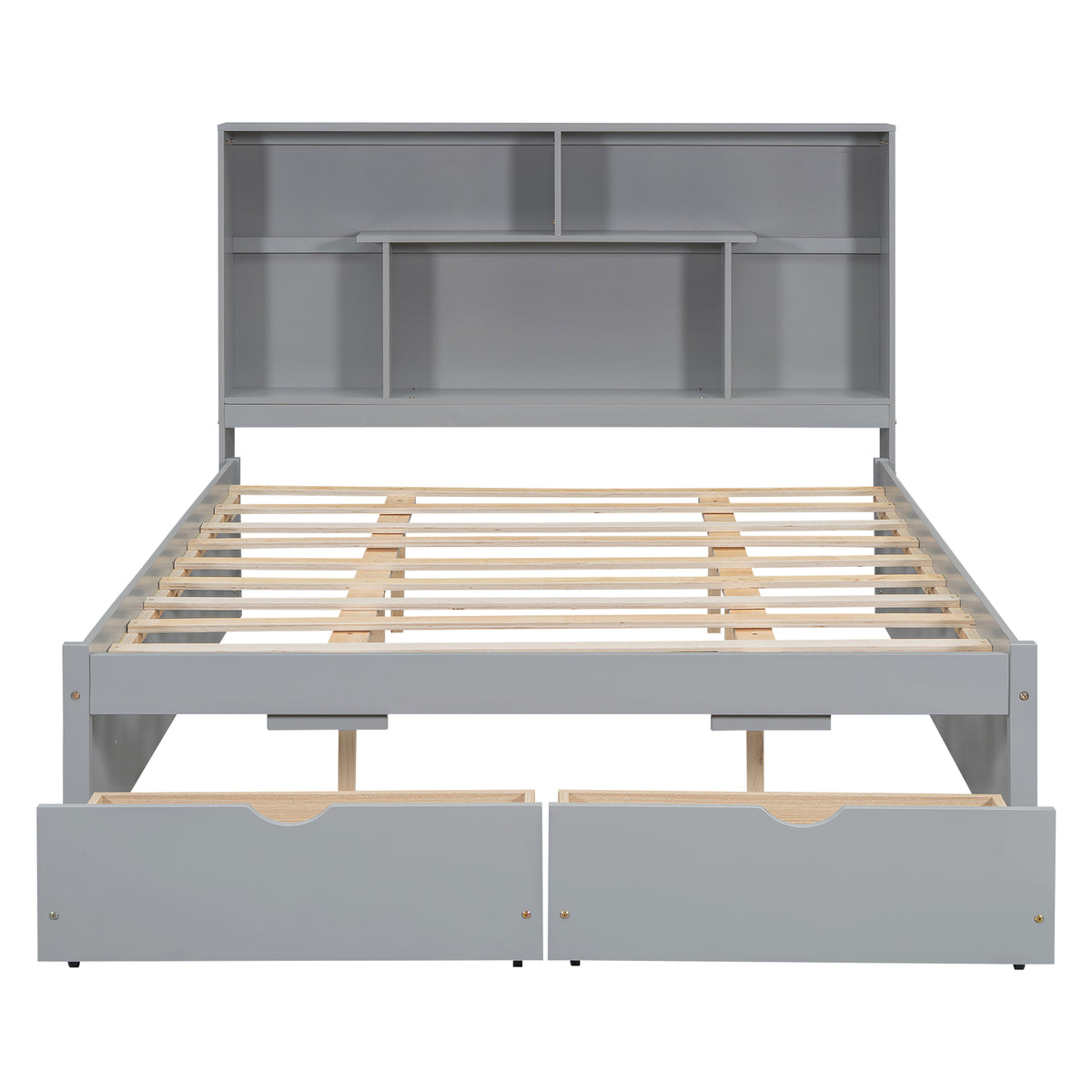 Queen Platform Bed with Storage Drawers Gray