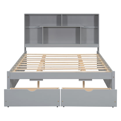 Queen Platform Bed with Storage Drawers Gray