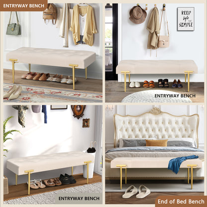 Modern Ottoman Bench with Gold Legs and Cushion