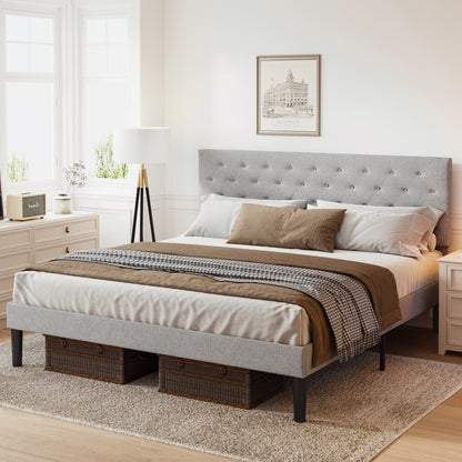 Queen Platform Bed with Storage Gray