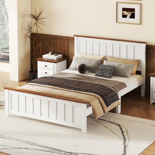 Full Wood Platform Bed with Slat Support White