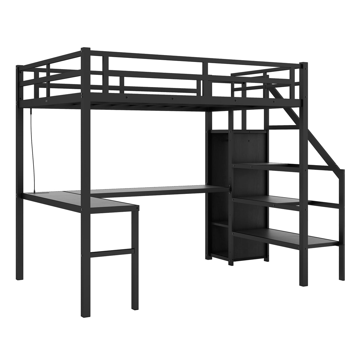 Full Loft Bed with Desk & Storage – Gray