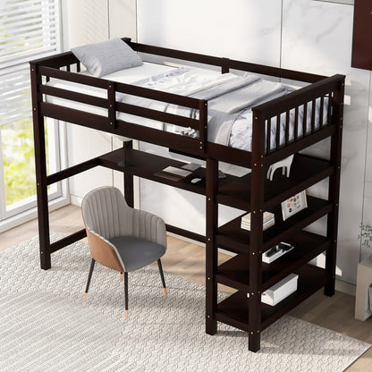 Twin Loft Bed with Storage Espresso Finish