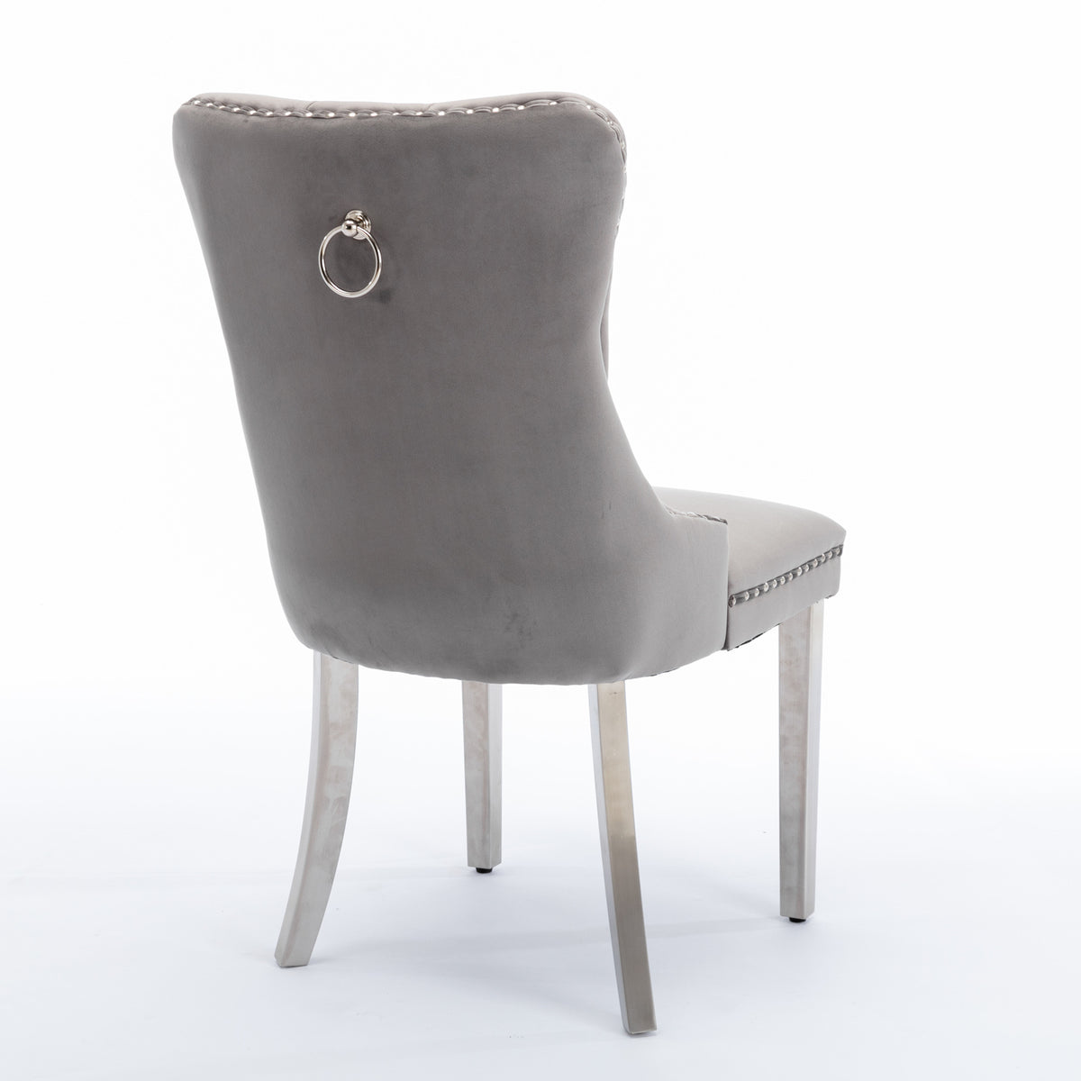 Tufted Velvet Dining Chair Set (2 pcs) – Gray Chrome Base