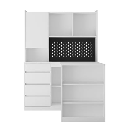 L-Shaped Office Desk with Bookshelf and Storage